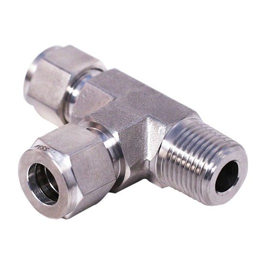 Male run tee inch OD tube metric OD tube
